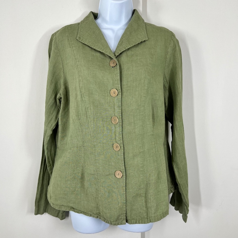 FLAX Button down‎ with stitching accents, Oversized Buttons S, Coastal sage